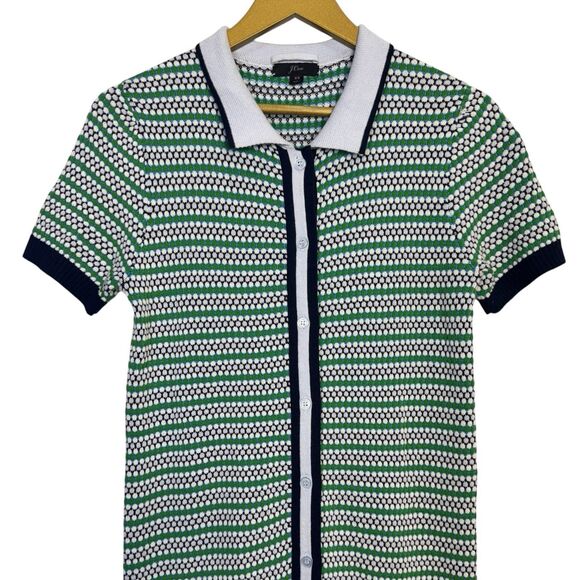 J.Crew Button Up Polo Midi Dress XS Blue Green Collared Wool Slits Tennis Preppy - Picture 3 of 9
